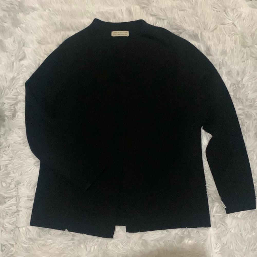 Lord & Taylor Merino Wool Black Open Front Cardigan